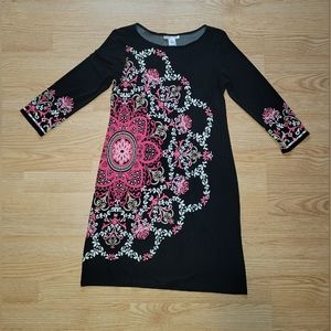 Black & Pink Stretchy Dress W/ Sleeves - Size 6